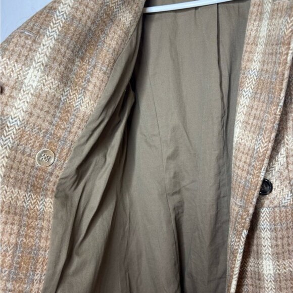 United Colors Of Benetton Double Breasted Pea Coat Sz S Plaid Wool Boho 70’s - Picture 9 of 15